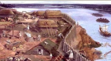 Трипільські поселення. Середній етап (3600—3150 рр. до н. е.)Поселення:будувалися на зручних для оборони місцяхмали великі (багатосімейні) та малі (односімейні) житла планування відзначалося колоподібною, радіальною структуроюміж розташованими у вигляді кількох кіл будівлями пролягали кільцеві проходивходи споруд були орієнтовані на геометричний центр поселенняцентральний майдан поселення виконував ритуально-символічну, об’єднуючу функціюзовнішнє коло утворювалося з великих будинків глухими (затильними) стінами назовні, які правили за своєрідний захисний мур